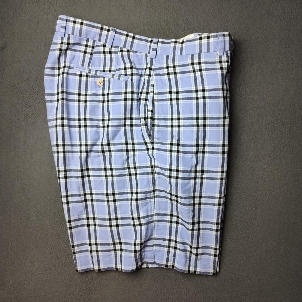 Peter Millar Shorts Mens 38 Blue Plaid 9" Cotton Golf Casual Button Pockets Work